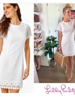 Lilly Pulitzer Jennifer Shift Dress Grid Eyelet, size 10